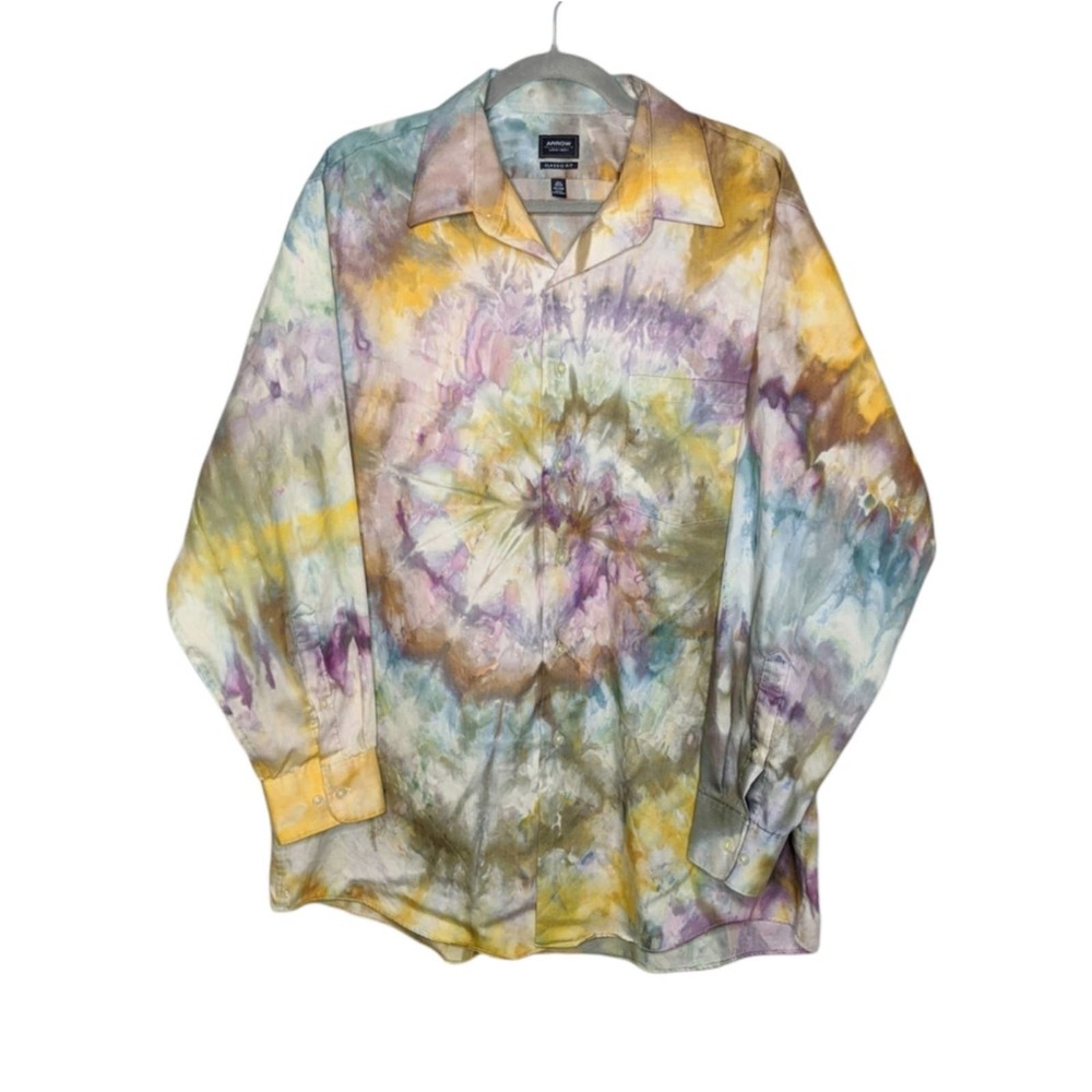 Vintage Arrow Custom Ice Tie Dye Button Dress Shirt Top Art Upcycle